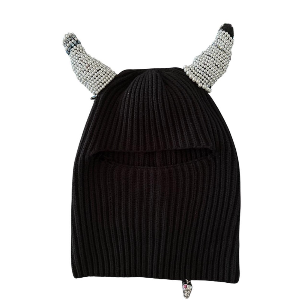 Swarovski / Pearl Horned Balaclava